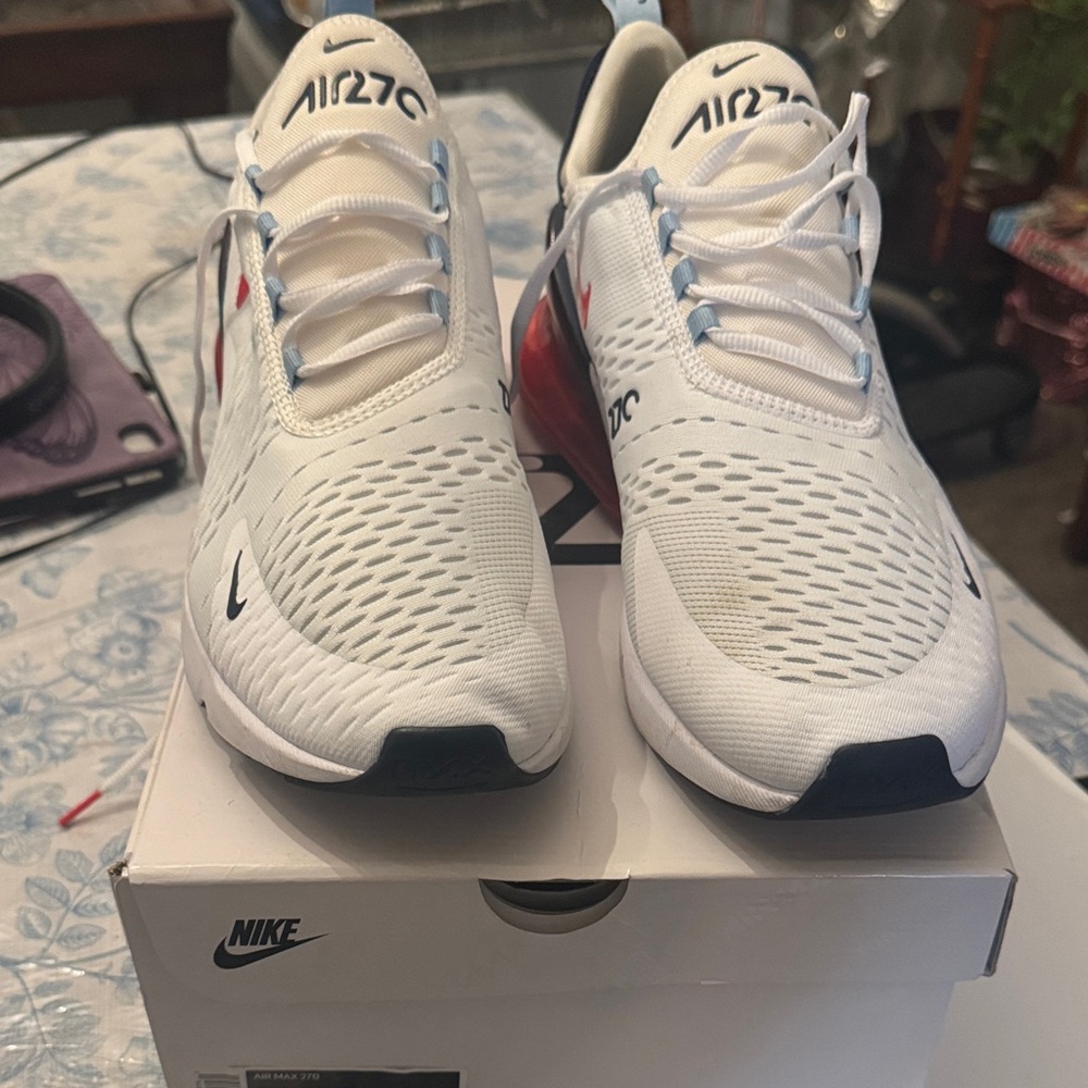 Nike Air Max 270 White with Red and Blue Accents